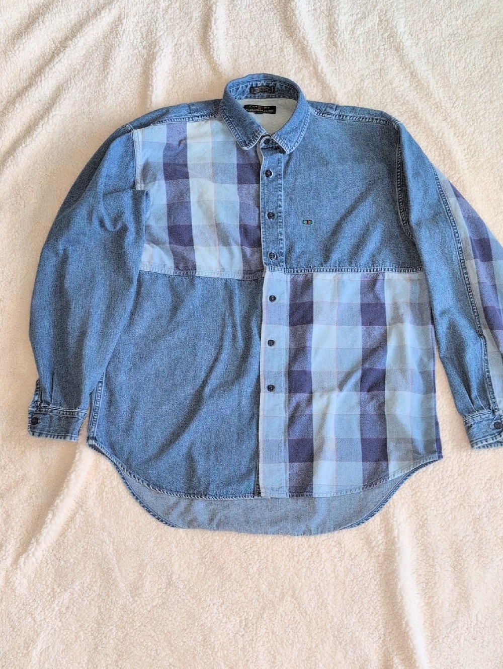 Alexander Julian Vintage Blue Patchwork Denim Button-Down Shirt Size M